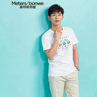 Meters bonwe 美特斯邦威 601841 男士趣味图案短袖T恤 亮白 185/104