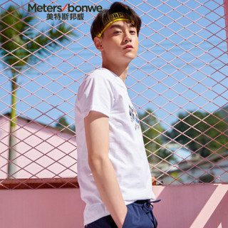 Meters bonwe 美特斯邦威 661327 男士卡通印花短袖T恤 亮白 185/104