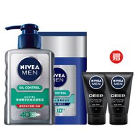 NIVEA 妮维雅 男士控油保湿套装 (抗痘洁面炭泥 150ml*1瓶+多重控油水 125ml*1瓶 赠 水龙卷抗痘 50g*2支)