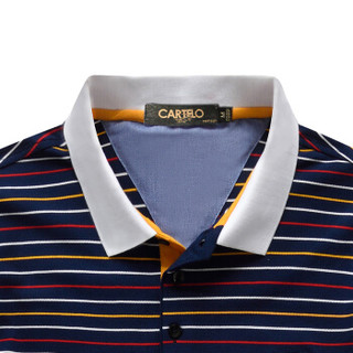 CARTELO KFT0809 男士翻领条纹短袖POLO衫 蓝色 3XL