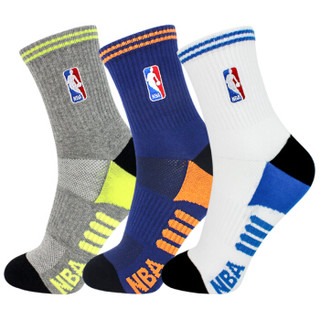 NBA专业篮球袜 男士中筒运动毛圈底吸汗缓冲网眼透气防滑训练袜3双装 混色
