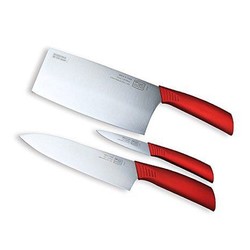 WORLD KITCHEN 康宁 芝加哥刀具套装 波尔多红系列不锈钢刀具三件套厨房菜刀套装 红色