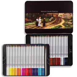 得力(deli)48色铁盒水溶性彩色铅笔 水溶性彩铅套装（附赠毛笔）6523 *3件