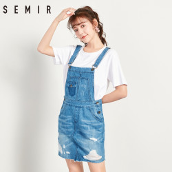 森马背带裙女2018夏季新款破洞牛仔裙少女连