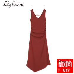 Lily Brown2018早秋新品 气质不规则露背V领无袖连衣裙LWCO183022