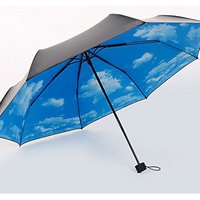 Yandex 黑胶三折晴雨伞 蓝天白云-伞内