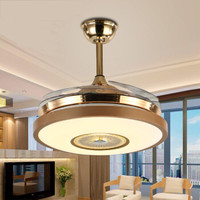 海德照明 HAIDE LIGHTING  风扇吊灯 可收缩隐形扇叶 欧式现代 金玉盘 带遥控