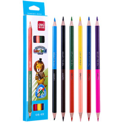 得力（deli）双头12色彩色铅笔/填色笔/彩铅 6支纸盒装 6594