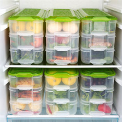 HAIXIN 冰箱塑料保鲜盒加长型三合一食品储物收纳盒 绿色 3盒身1盖子