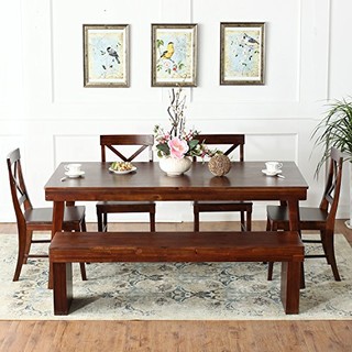  百伽 zh00407 实木餐桌椅组合 1.8米 一桌六椅 棕色