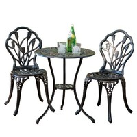 百伽 美亚同款户外家具阳台室外铸铝铁桌椅三件套24360 古铜色