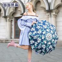 当当优品 三折黑胶伞 蓝调外花