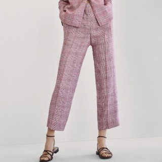Massimo Dutti 05046554645 女士及踝版格纹亚麻西装长裤