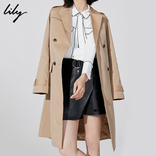 预售Lily2018秋新款经典英伦风全棉系带中长款风衣