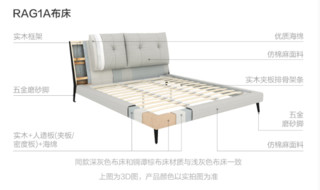 林氏木业 RAG1A  可拆洗布艺床 1.5m 架子床