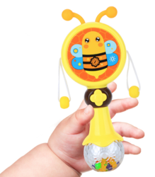 知识花园 婴儿玩具0-1岁拨浪鼓新生儿玩具手摇铃宝宝玩具带牙胶 摇铃拨浪鼓 黄色