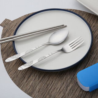阳光飞歌 便携筷勺叉餐具套装 蓝色