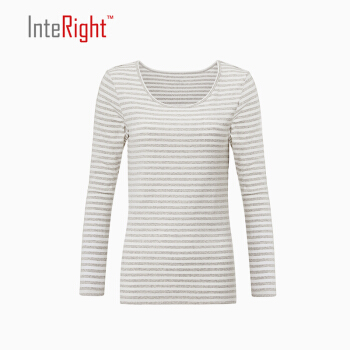 InteRight 4647305 女士圆领打底衫 灰白条纹 L