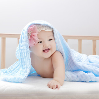 子初 婴儿方巾6条+浴巾1条套装 蓝色 100cm