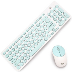 富德 ik6630 无线静音键盘鼠标套装 个性圆形巧克力键盘手感舒适 白绿色