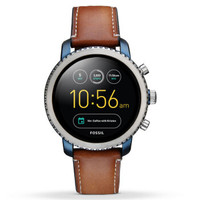 FOSSIL 化石 Q Explorist 系列 FTW4004 男士触屏腕表 44mm 黑色 棕色 皮革