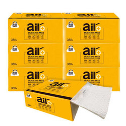 洁云 平板纸 AIR Plus空气柔380张本色平板卫生纸 6包装（新老包装随机发货）