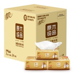 清风(APP)抽纸 原木金装系列 3层130抽24包软抽纸巾 小规 *2件