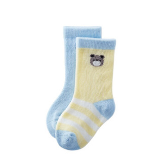 PurCotton 全棉时代 幼儿男款提花袜 (浅黄+天蓝、9.5cm、男款、2双、建议3-12个月)