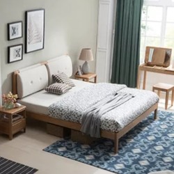 治木工坊 C-10 白橡木简约软靠床+床垫+床头柜