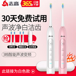 志高（CHIGO）CG-105电动牙刷成人充电式声波牙刷送旅行盒牙刷头组合套装 白色