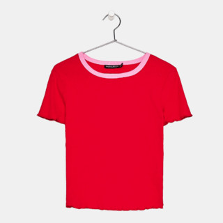  Bershka 巴适卡 02664111600 女士罗纹T恤 (红色、S)