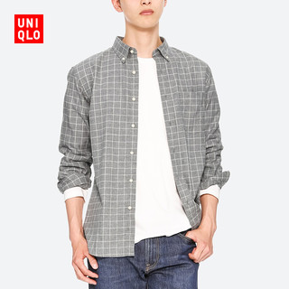  UNIQLO 优衣库 411902 男士法兰绒格子衬衫 (乳白色、XL)