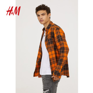  H&M HM0615307 男士法兰绒格纹衬衫 (深蓝色、S)
