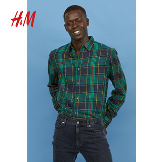  H&M HM0690115 男士法兰绒格纹衬衫 (绿色、XS)