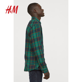  H&M HM0690115 男士法兰绒格纹衬衫 (绿色、XXL)
