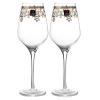 1950 纯手工吹制24K金雕花红酒杯 2支装