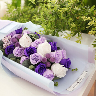 I’M HUA HUA21朵紫色玫瑰花香皂花礼盒保鲜花速递520情人节鲜花礼物生日礼物送女生送老婆