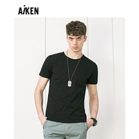 AiKEN 爱肯 AK217001018 男装基本净色短袖T恤 黑色 L