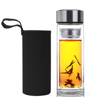 嘉鸿美居 带茶漏玻璃水杯 带杯套 350ml 黑色