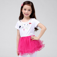 馨颂 B038A 女童网纱短袖连衣裙 (玫红、 130)