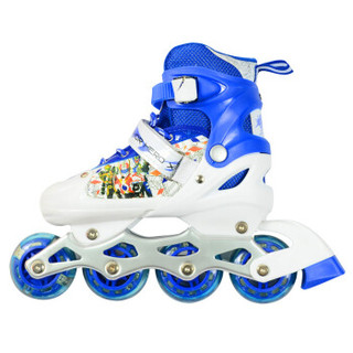 铠甲勇士 儿童套装溜冰鞋 男女款轮滑鞋 闪光轮旱冰鞋 S号 蓝色 KJ-335/337 赠护具头盔