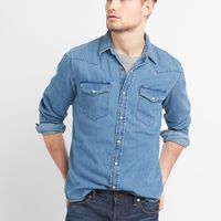 Gap 盖璞 225678 男士西部风修身牛仔衬衫 中度牛仔蓝 175/88A(XS)