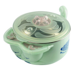 babycare 儿童餐具 宝宝餐具 注水保温碗套装 晨雾绿3件套（316材质） *3件
