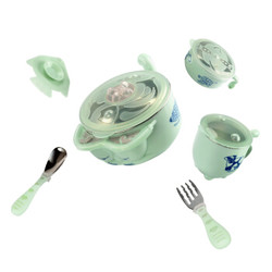 babycare 儿童餐具 宝宝餐具 注水保温碗套装 晨雾绿5件套（316材质） *7件
