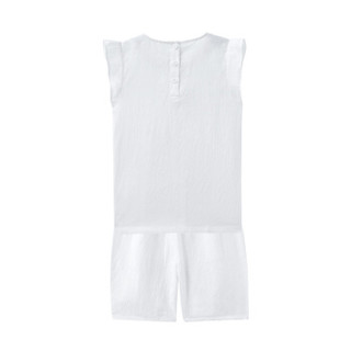PurCotton 全棉时代 2000225801 女童梭织圆领短袖套装 110/56(建议4-5岁) 白色
