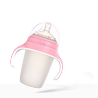 爱因美宽口径硅胶奶瓶全软新生宝宝防摔耐摔奶瓶带手柄吸管婴儿用品 粉240