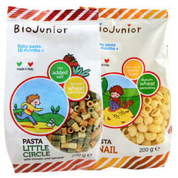 碧欧奇（Biojunior）意大利进口婴幼儿小麦无盐+蔬菜无盐组合宝宝面条400g（10个月以上）小蜗牛+小圆圈 *8件