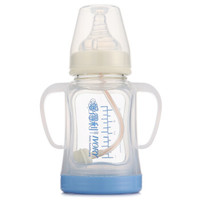 爱得利(IVORY) 新生儿奶瓶 宽口径玻璃奶瓶 带手柄保护套吸管奶瓶150ml 颜色随机 (自带2个月以上十字孔奶嘴)
