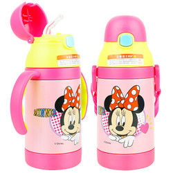 Disney 迪士尼 儿童水杯 宝宝吸管杯 婴儿保温学饮杯背带保温壶喝水训练杯子（两用）300ML 米妮