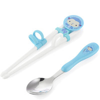 美国费雪 学习筷子 儿童吃饭筷 宝宝PP不锈钢勺与辅助练习筷套装 蓝色